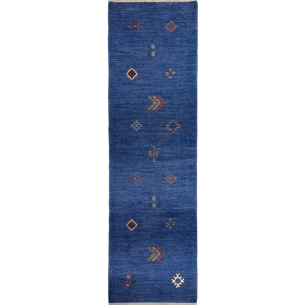 Hand-Woven Blue Modern Wool Runner Rug (85x310 cm)