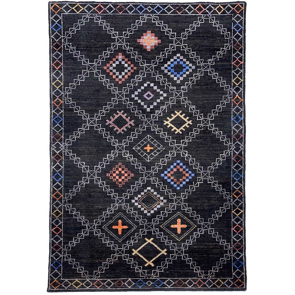 Hand-Woven Black Modern Wool Rug (90x150 cm)