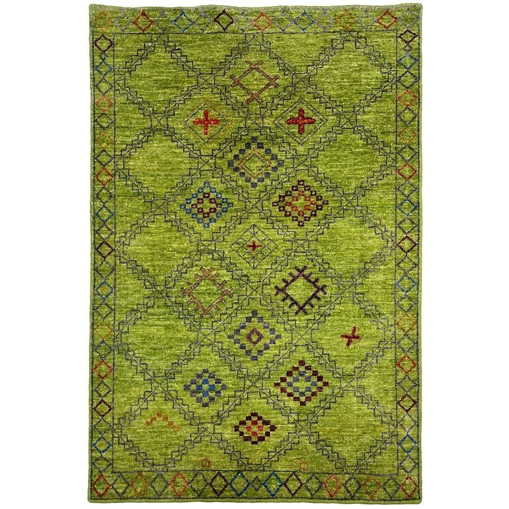 Hand-Woven Green Modern Wool Rug (95x145 cm)
