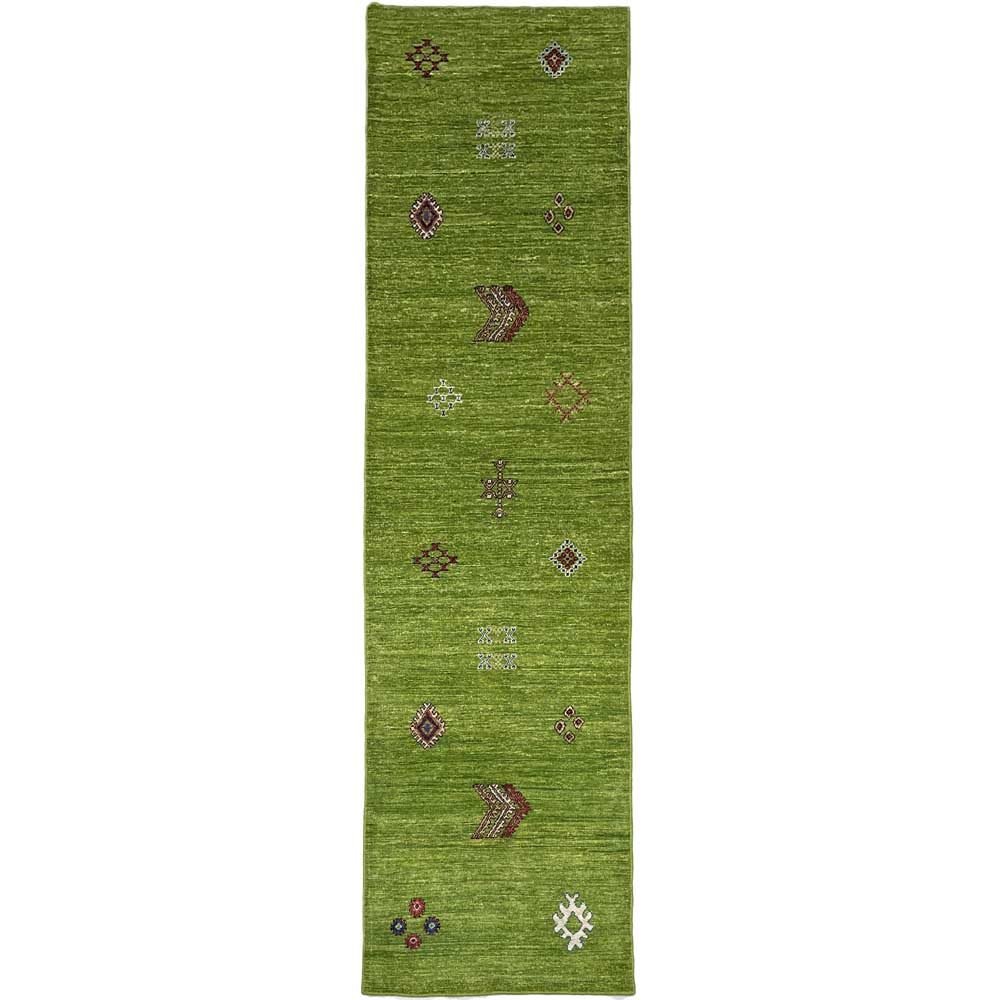 Hand-Woven Green Modern Wool Runner Rug (80x290 cm)