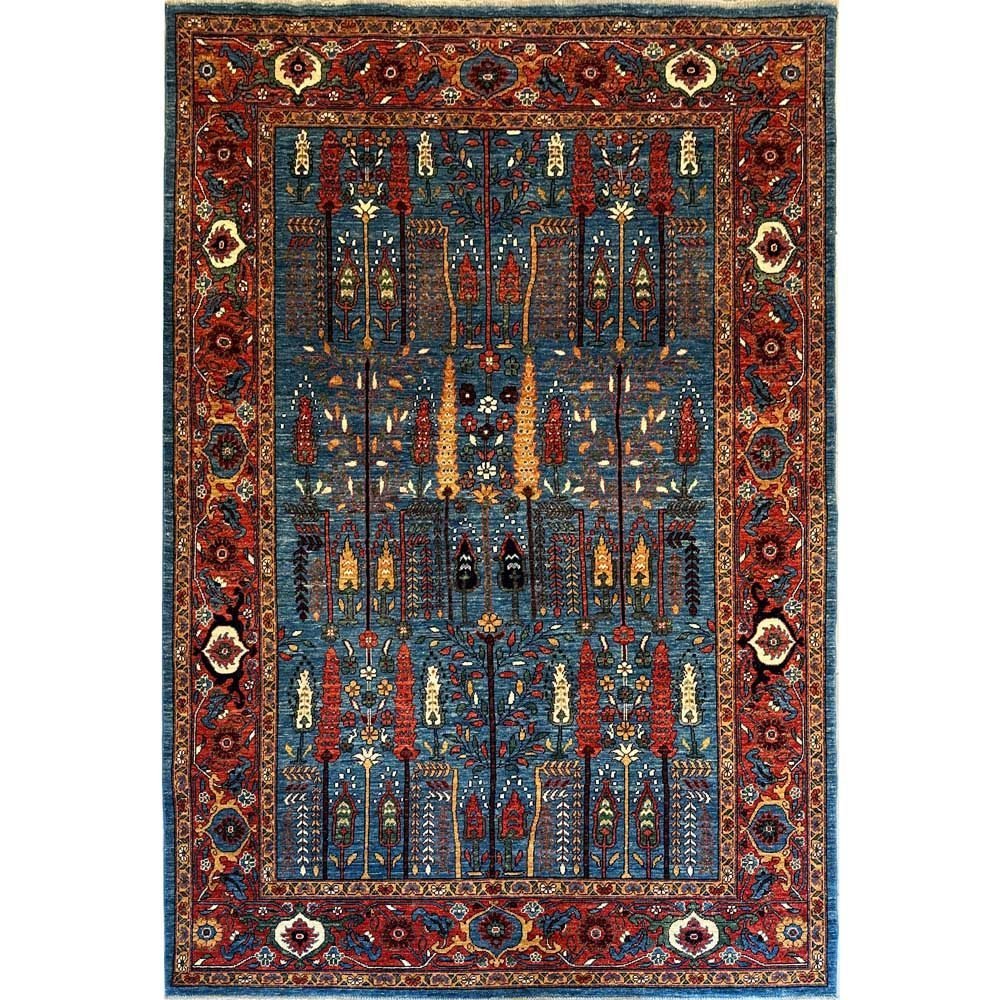 Hand-Woven Blue Tree-Patterned Tribal Wool Rug (180x270 cm)