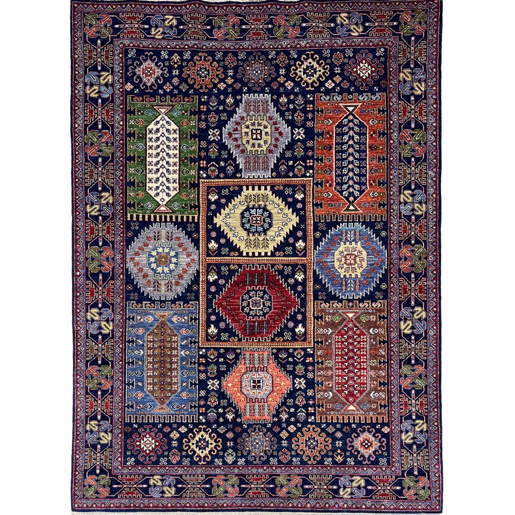 Hand-Woven Navy Afghan Veziri Tribal Wool Rug (190x270 cm)
