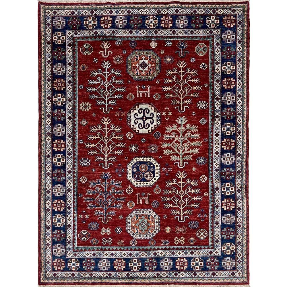 Hand-Woven Burgundy Afghan Tribal Wool Rug (155x210 cm)
