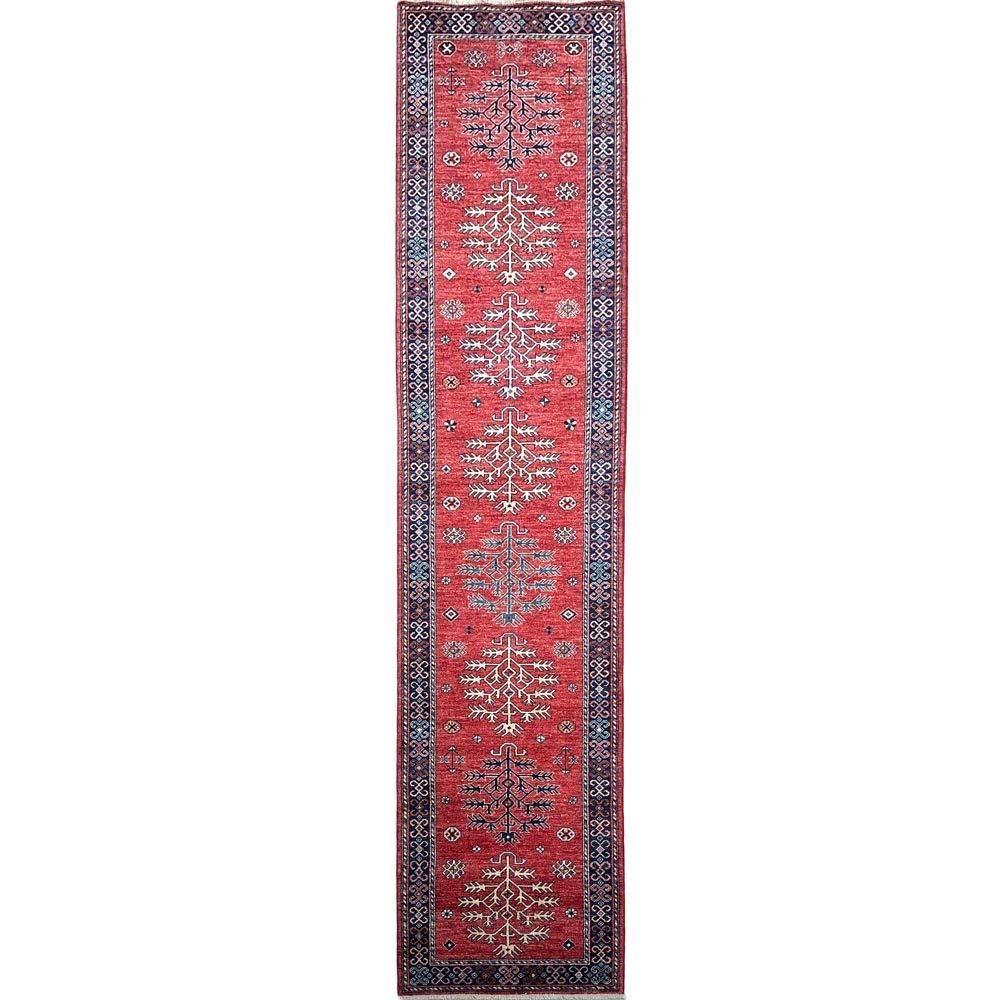 Hand-Woven Red Afghan Tribal Wool Runner Rug (85x405 cm)