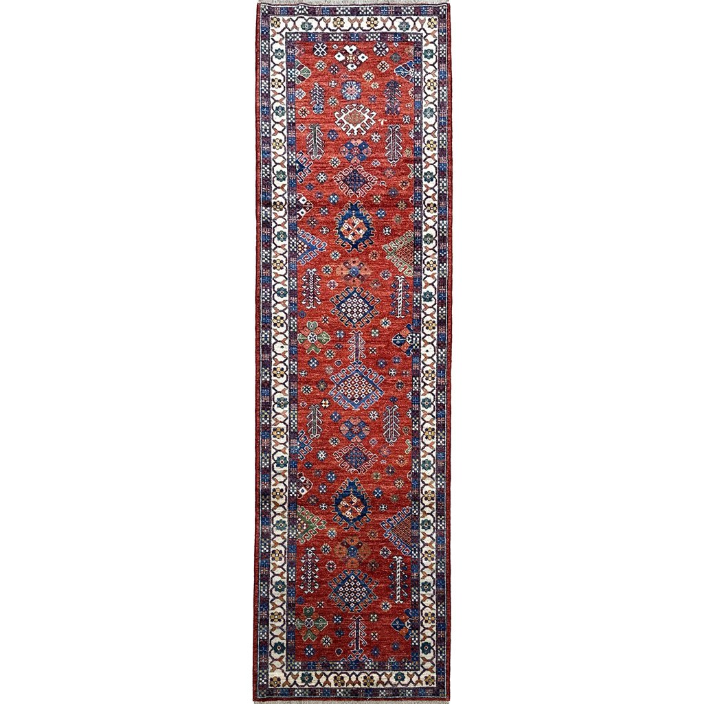 Hand-Woven Red Qashqai Persian Wool Runner Rug (85x285 cm)