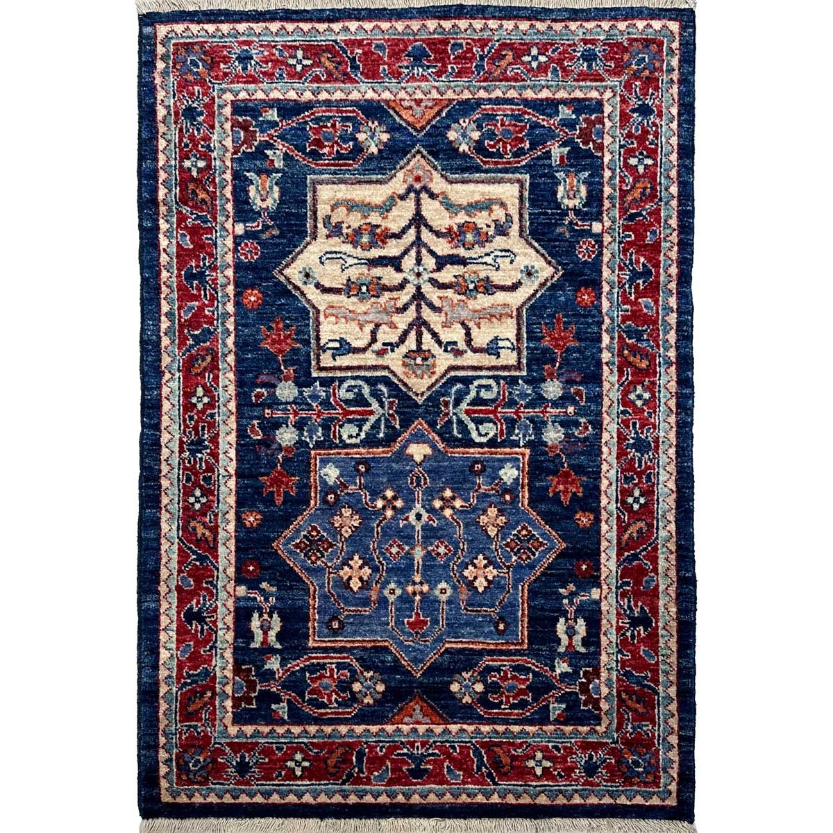 Hand-Woven Blue Afghan Tribal Wool Rug (80x120 cm)