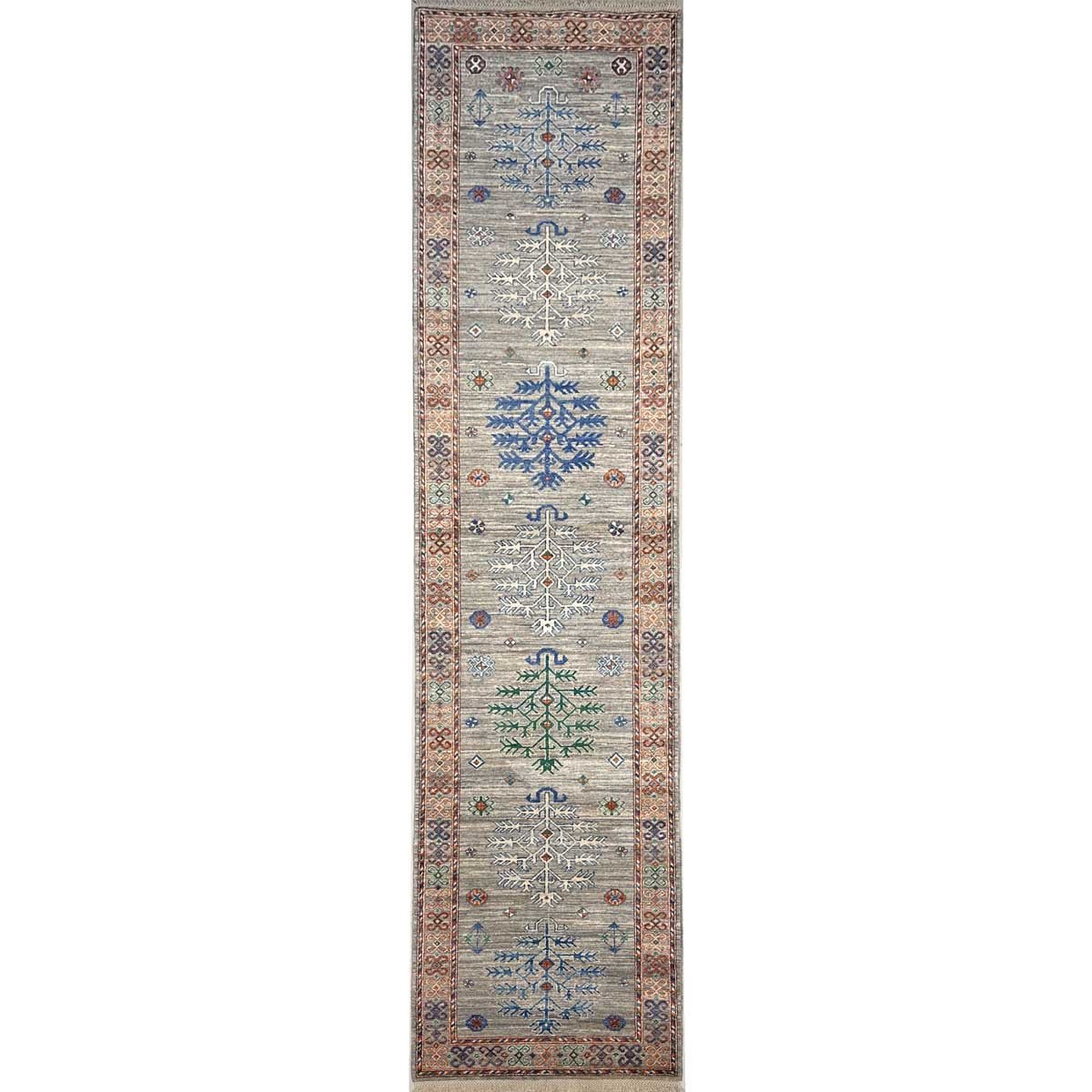 Hand-Woven Natural Grey Afghan Tribal Wool Runner Rug (85x350 cm)