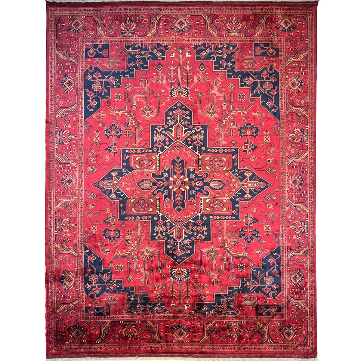 Hand-Woven Afghan Heriz Medallion Wool Rug (310x420 cm)