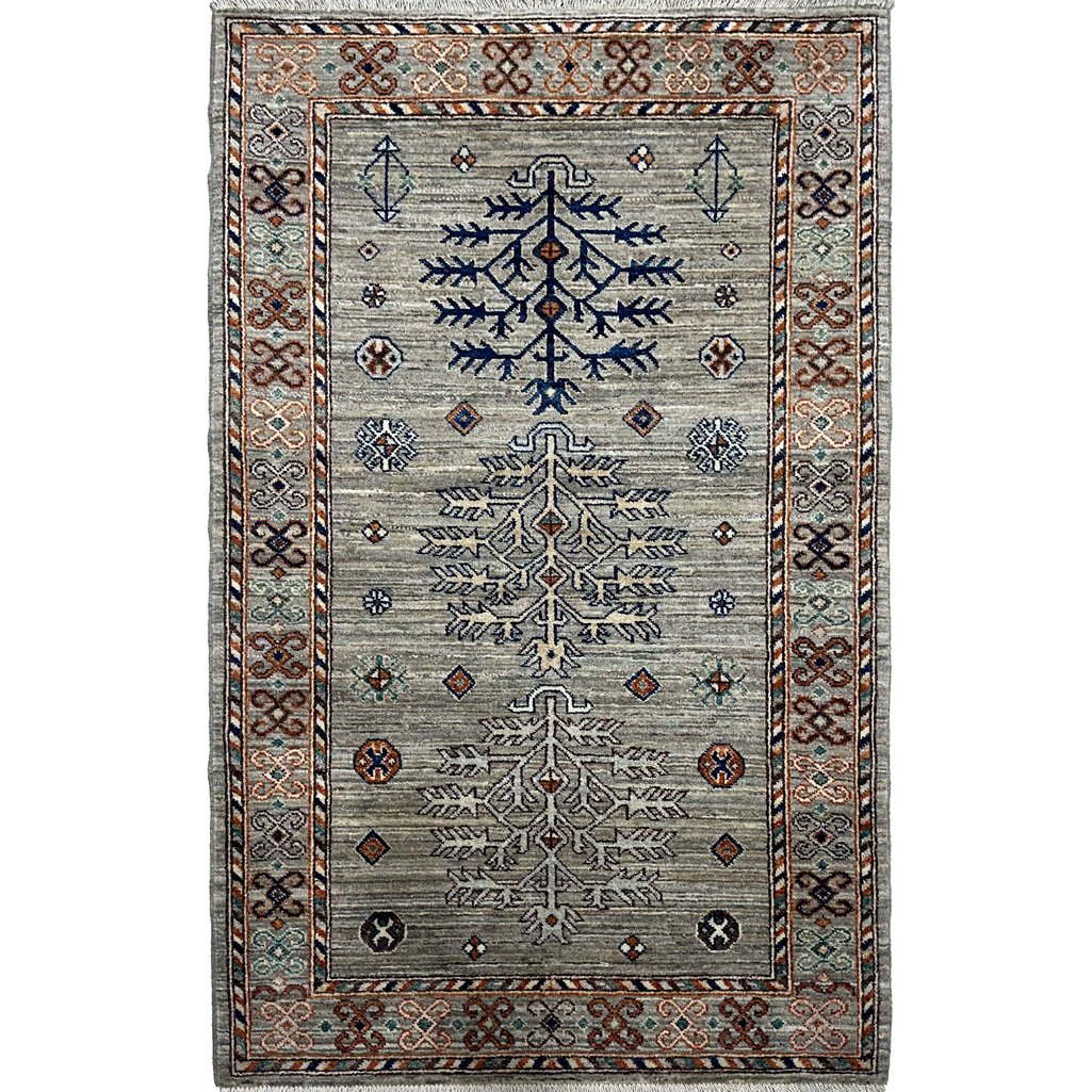 Hand-Woven Natural Grey Afghan Tribal Wool Rug (95x150 cm)