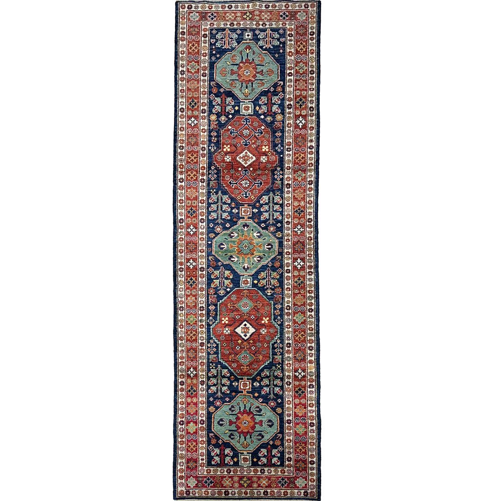 Hand-Woven Navy Afghan Tribal Wool Runner Rug (85x300 cm)