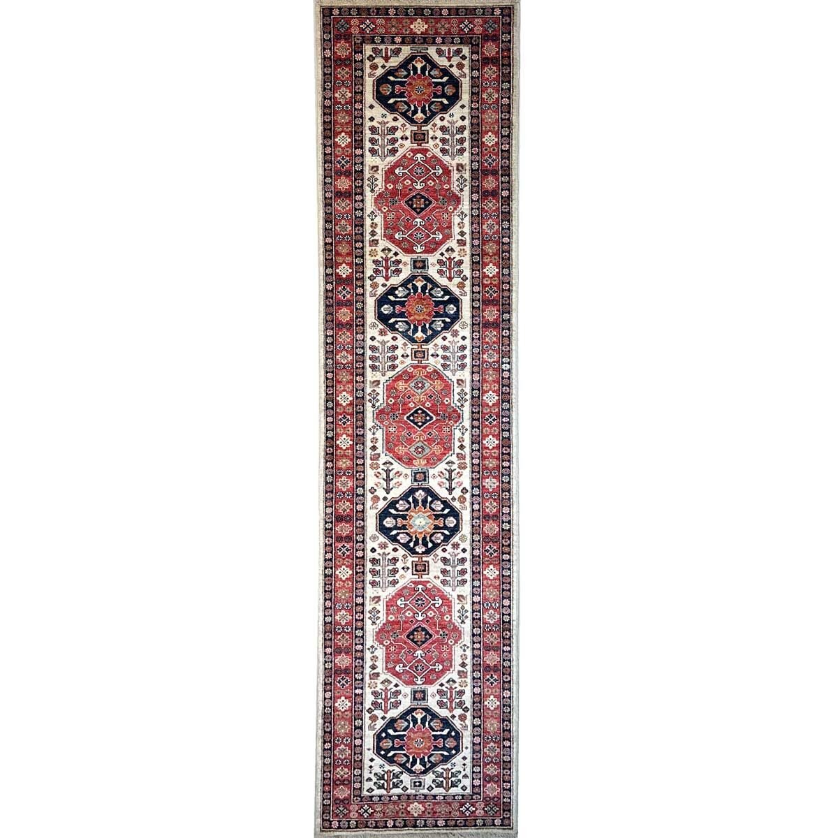 Tapis de passage traditionnel afghan en laine, tissé à la main (85 x 380 cm)