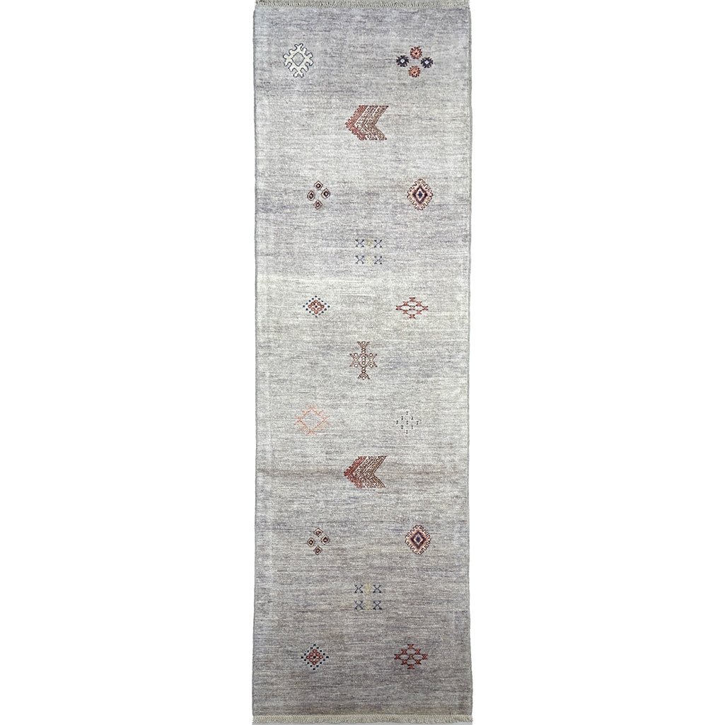 Tapis de passage moderne en laine, tissé à la main, gris naturel (80 x 300 cm)