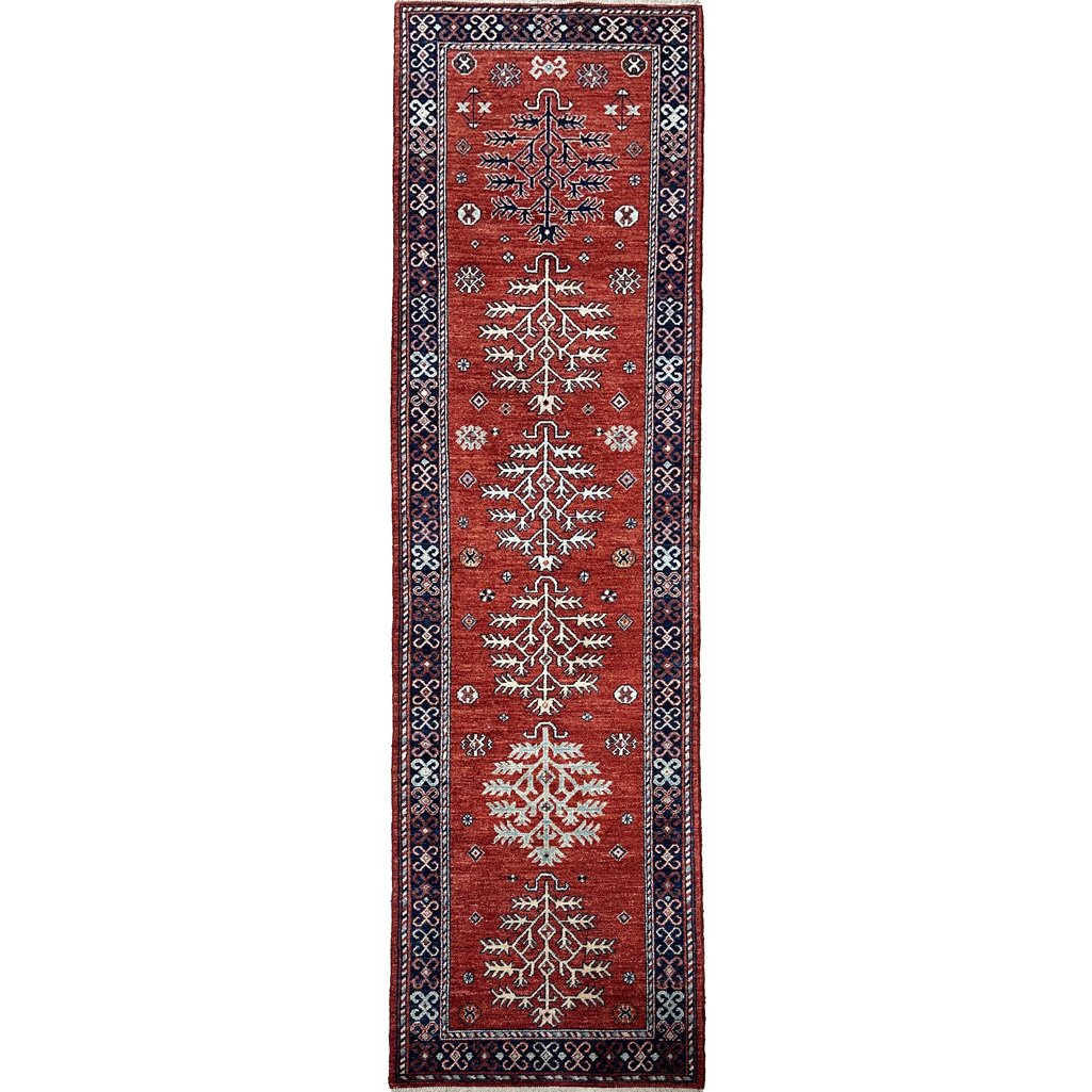 Hand-Woven Burgundy Afghan Tribal Wool Runner Rug (80x300 cm)