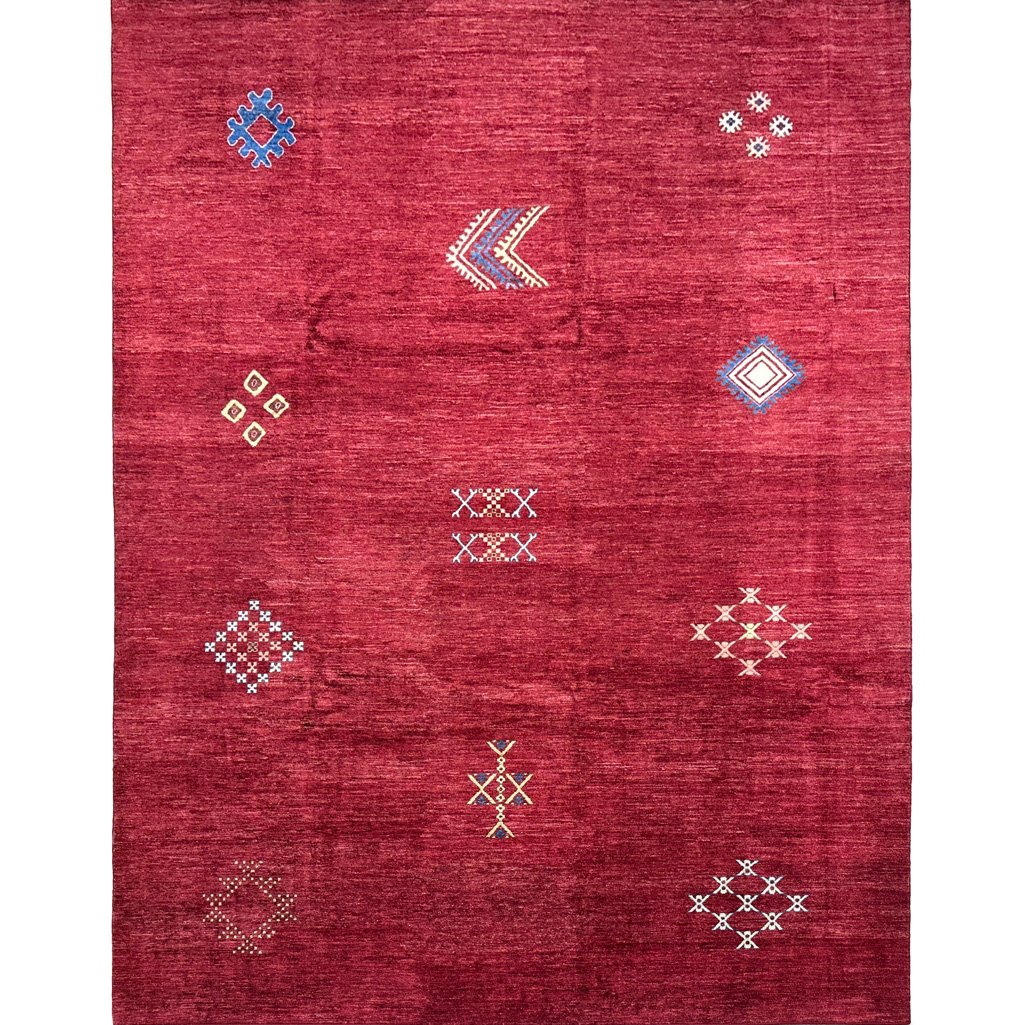 Handgeweven modern wollen tapijt in bordeauxrood (280 x 370 cm)