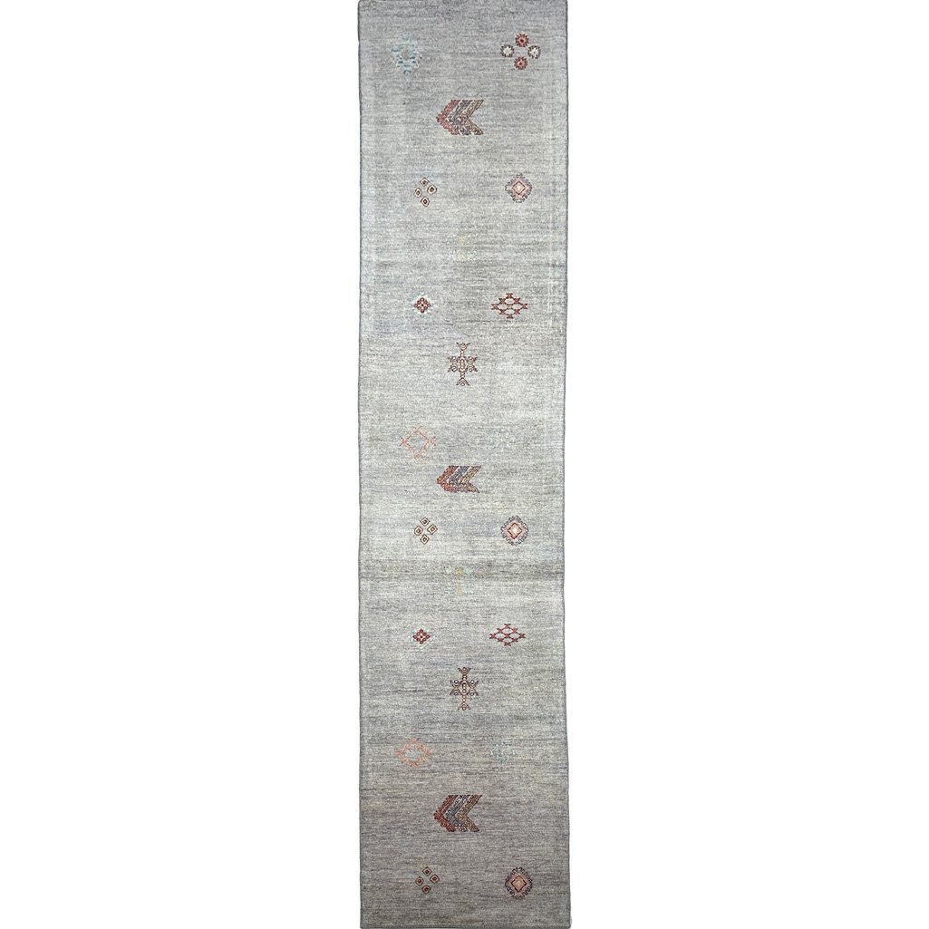Tapis de passage moderne en laine gris, tissé à la main (80 x 390 cm)