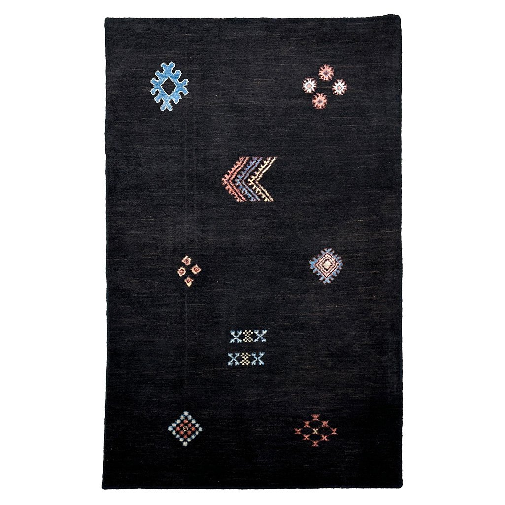 Tapis moderne en laine noir tissé à la main (90 x 150 cm)