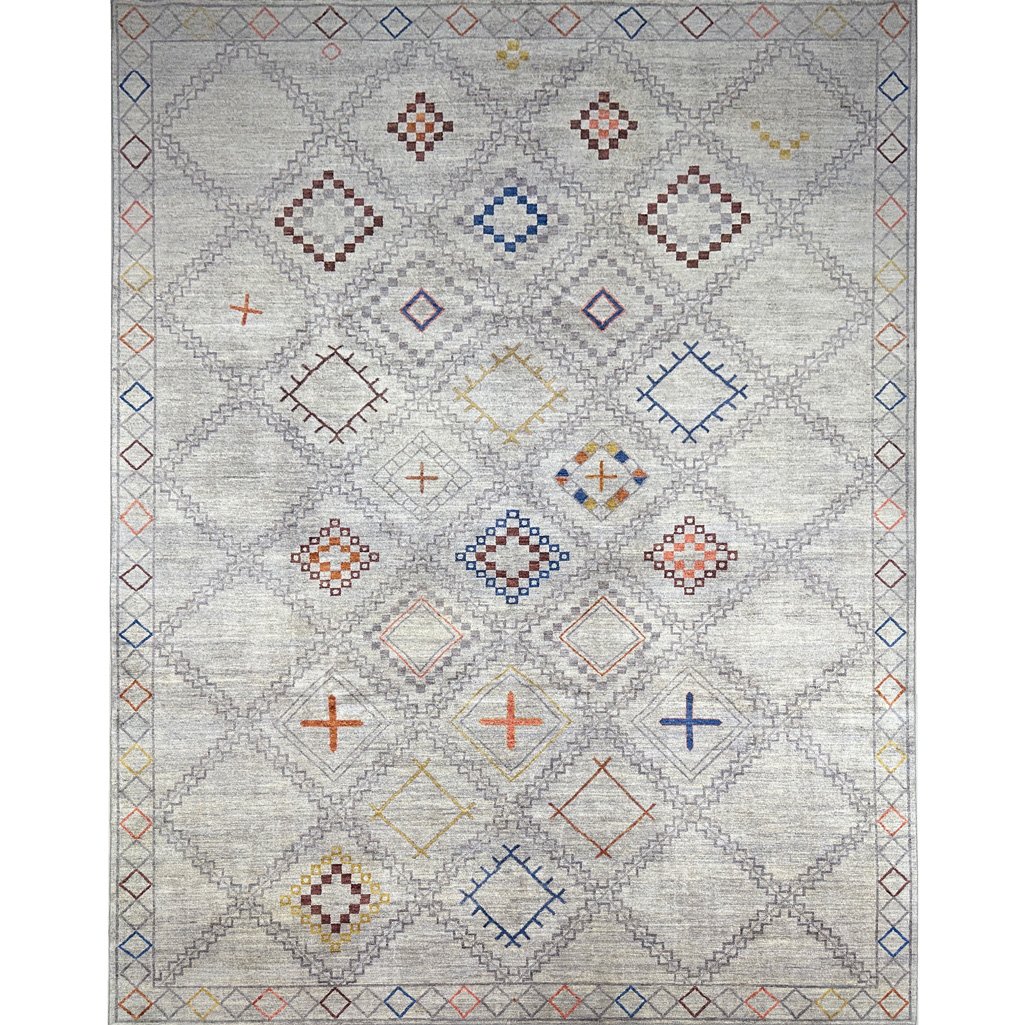 Tapis afghan moderne en laine, tissé à la main, gris (275 x 400 cm)