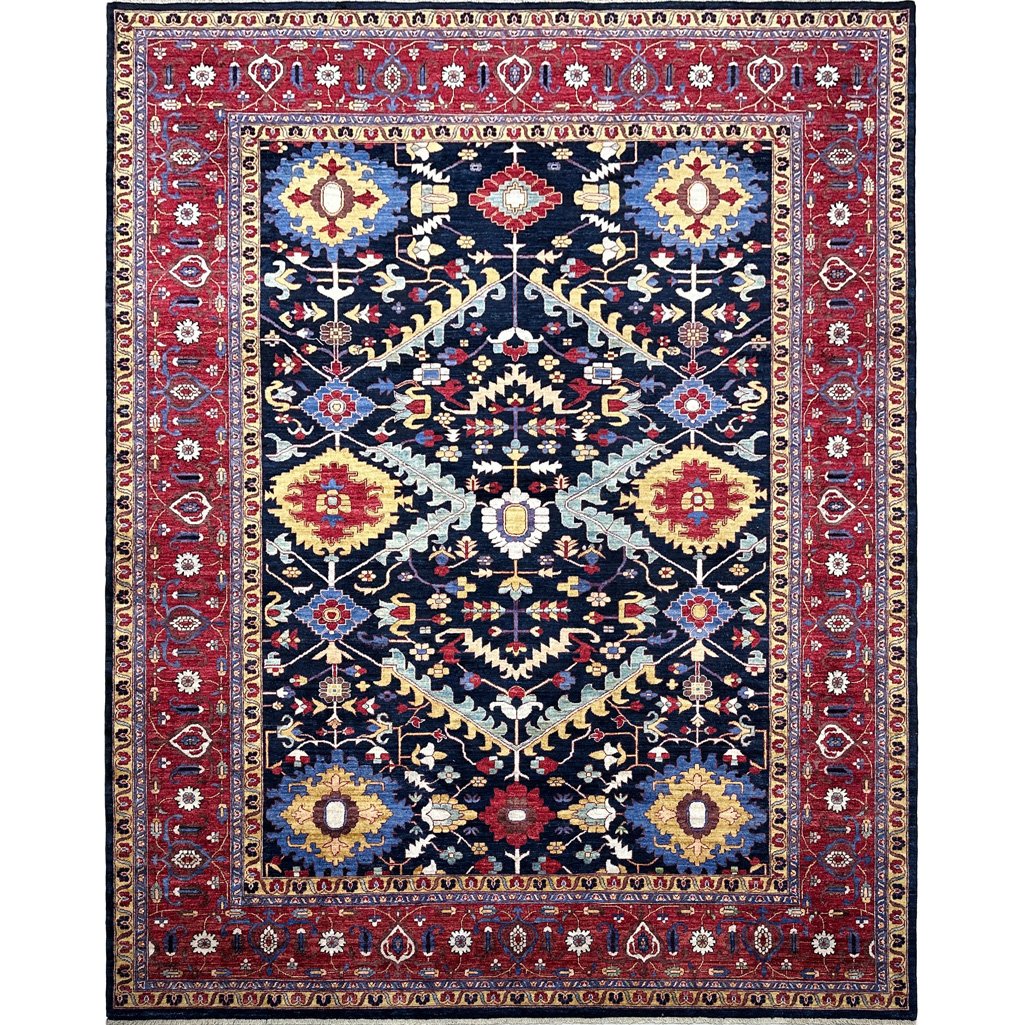Hand-Woven Navy Afghan Tribal Wool Rug (280x360 cm)