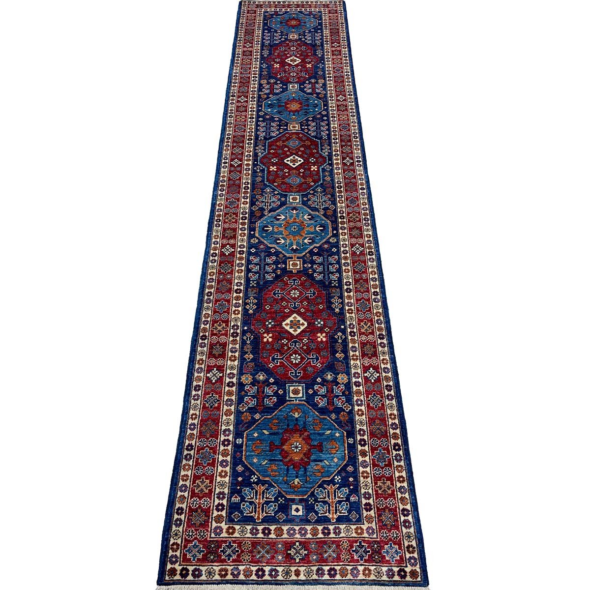 Hand-Woven Navy Afghan Tribal Wool Runner Rug (80x390 cm)