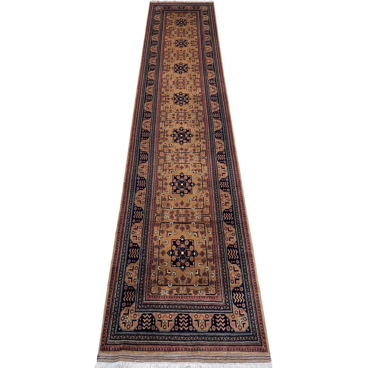 Tapis de passage afghan Bilicik en laine, tissé à la main et finement tressé (100 x 390 cm)