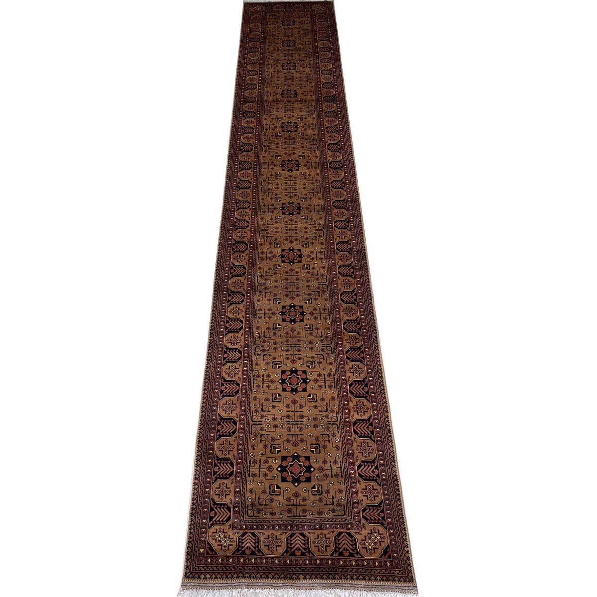 Tapis de passage afghan Bilicik en laine, tissé à la main et finement tressé (100 x 600 cm)