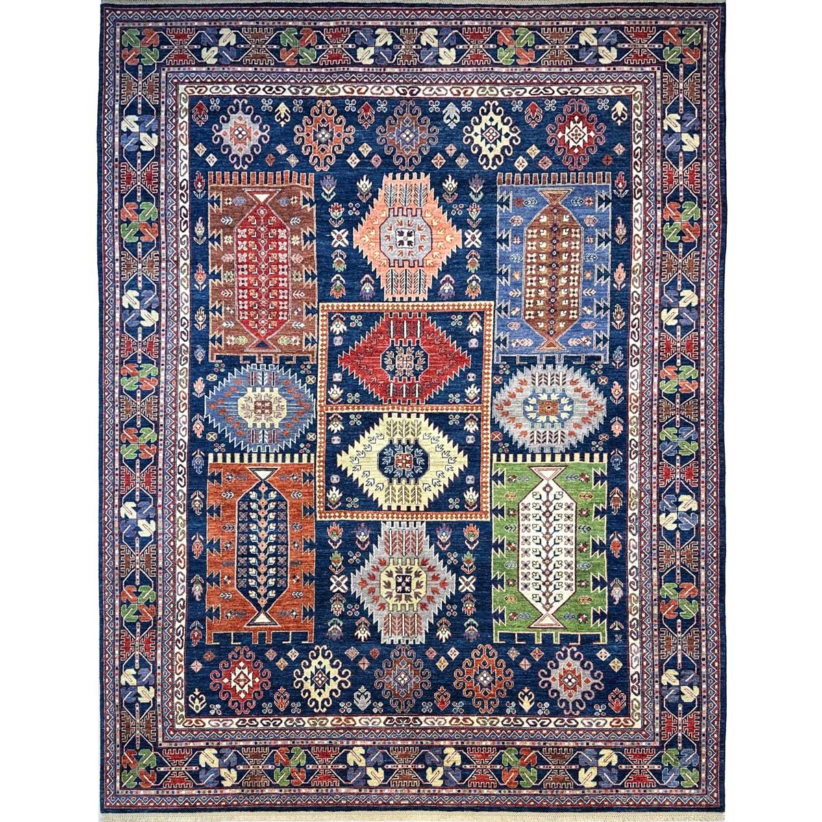 Tapis tribal afghan Veziri en laine, tissé à la main, bleu marine (270 x 380 cm)