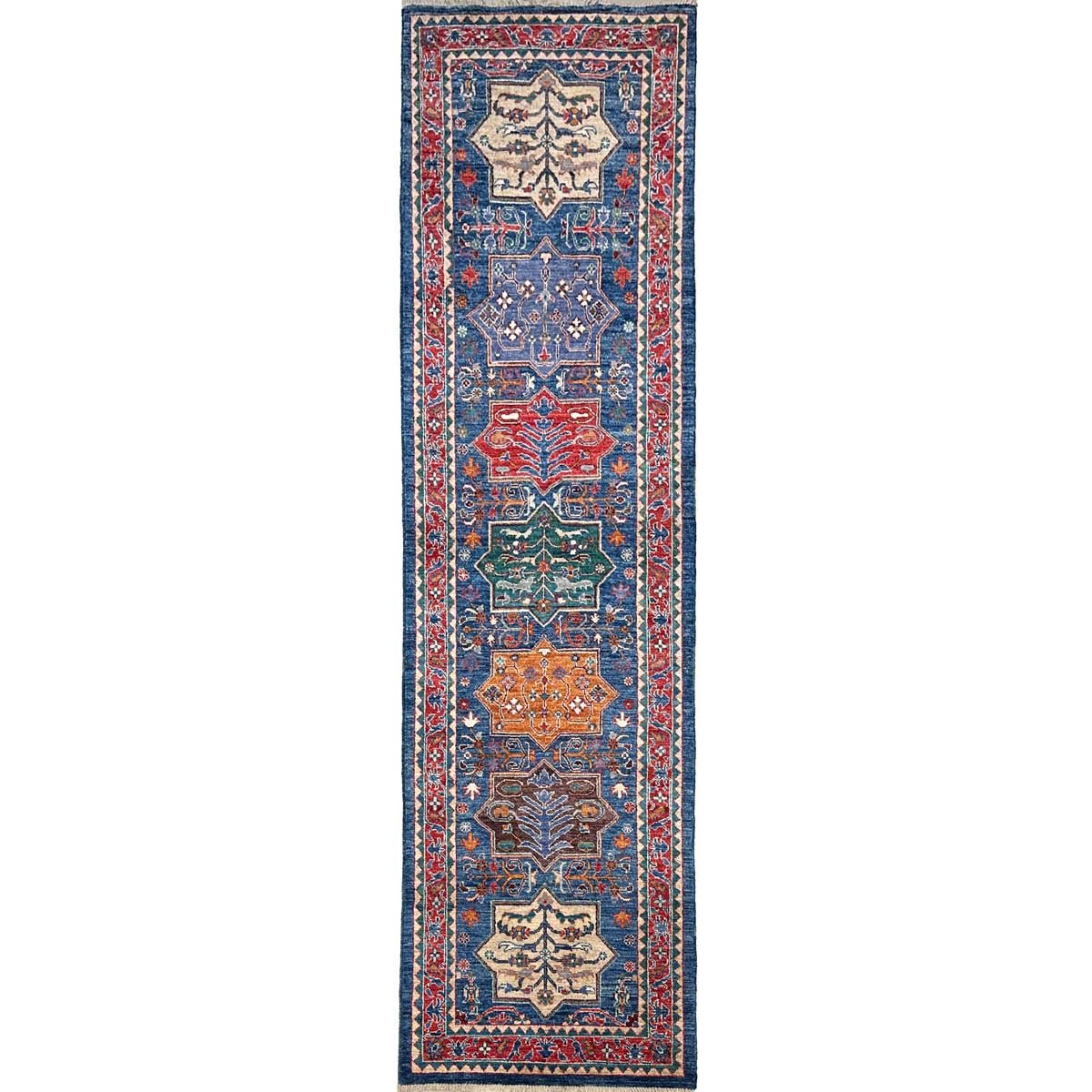 Hand-Woven Blue Afghan Tribal Wool Runner Rug (80x300 cm)