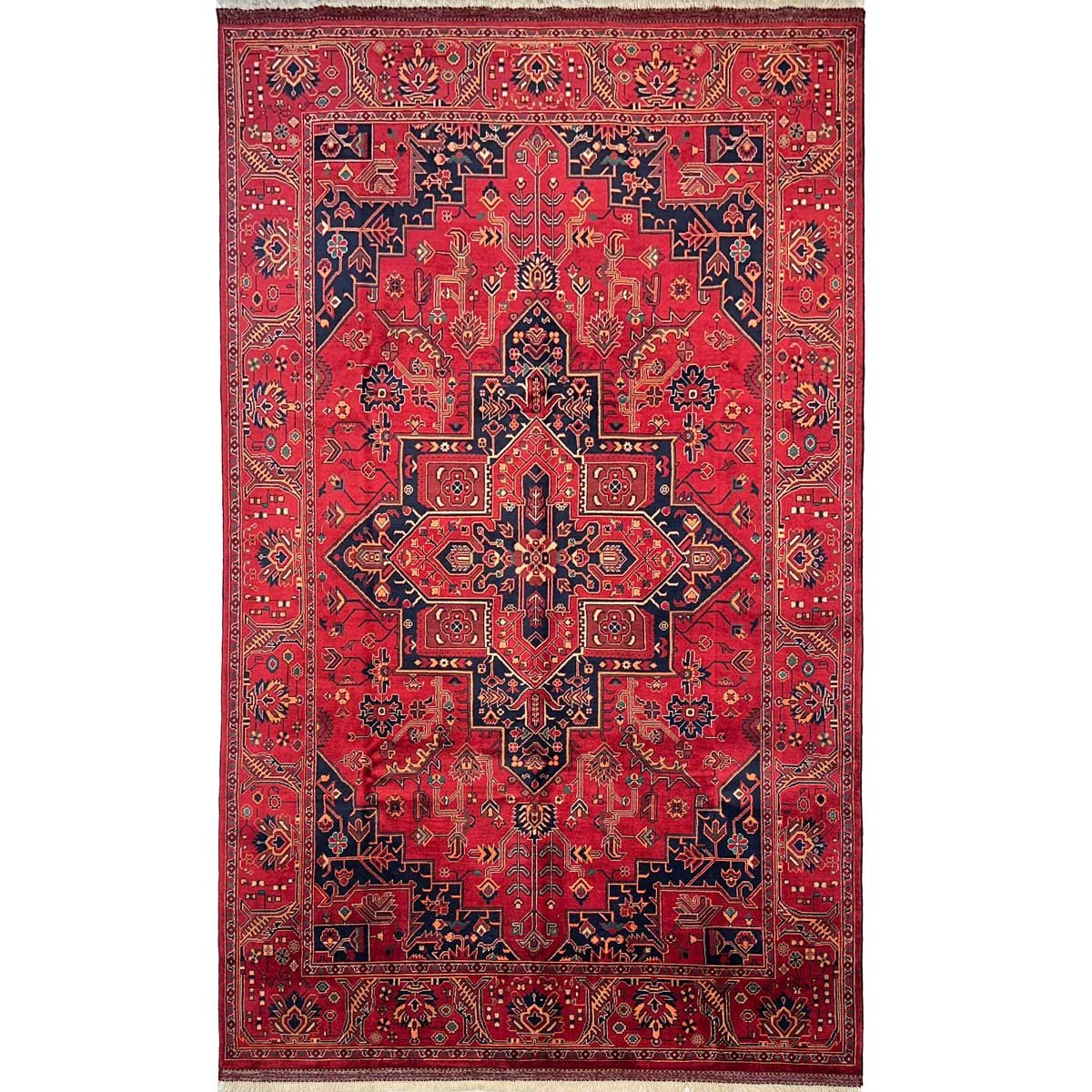 Hand-Woven Afghan Heriz Medallion Wool Rug (180x300 cm)