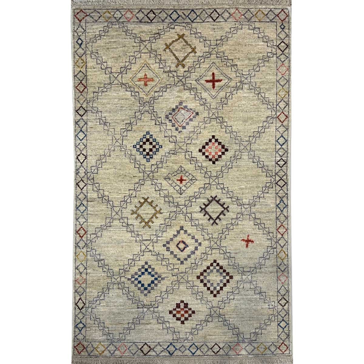 Hand-Woven Cream Modern Wool Rug (90x150 cm)