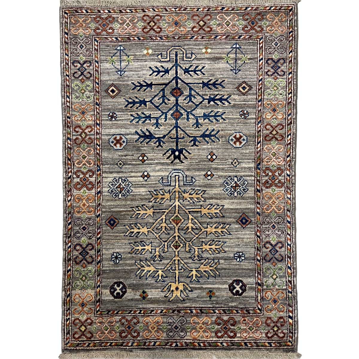 Hand-Woven Natural Grey Afghan Tribal Wool Rug (80x120 cm)