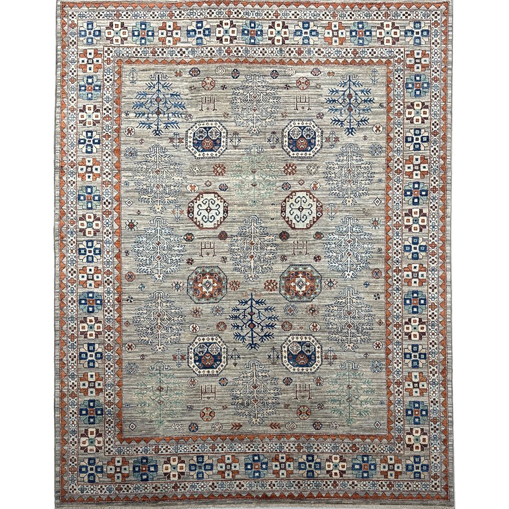 Hand-Woven Natural Grey Afghan Tribal Wool Rug (245x305 cm)