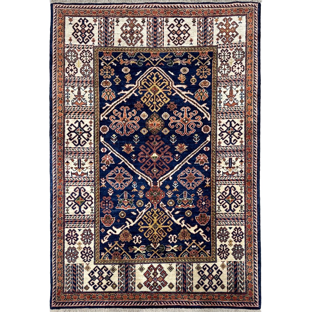 Hand-Woven Navy Afghan Tribal Wool Rug (120x180 cm)