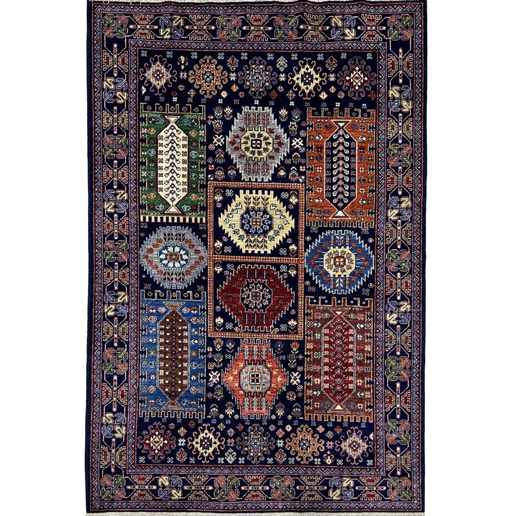 Hand-Woven Navy Afghan Veziri Tribal Wool Rug (150x230 cm)