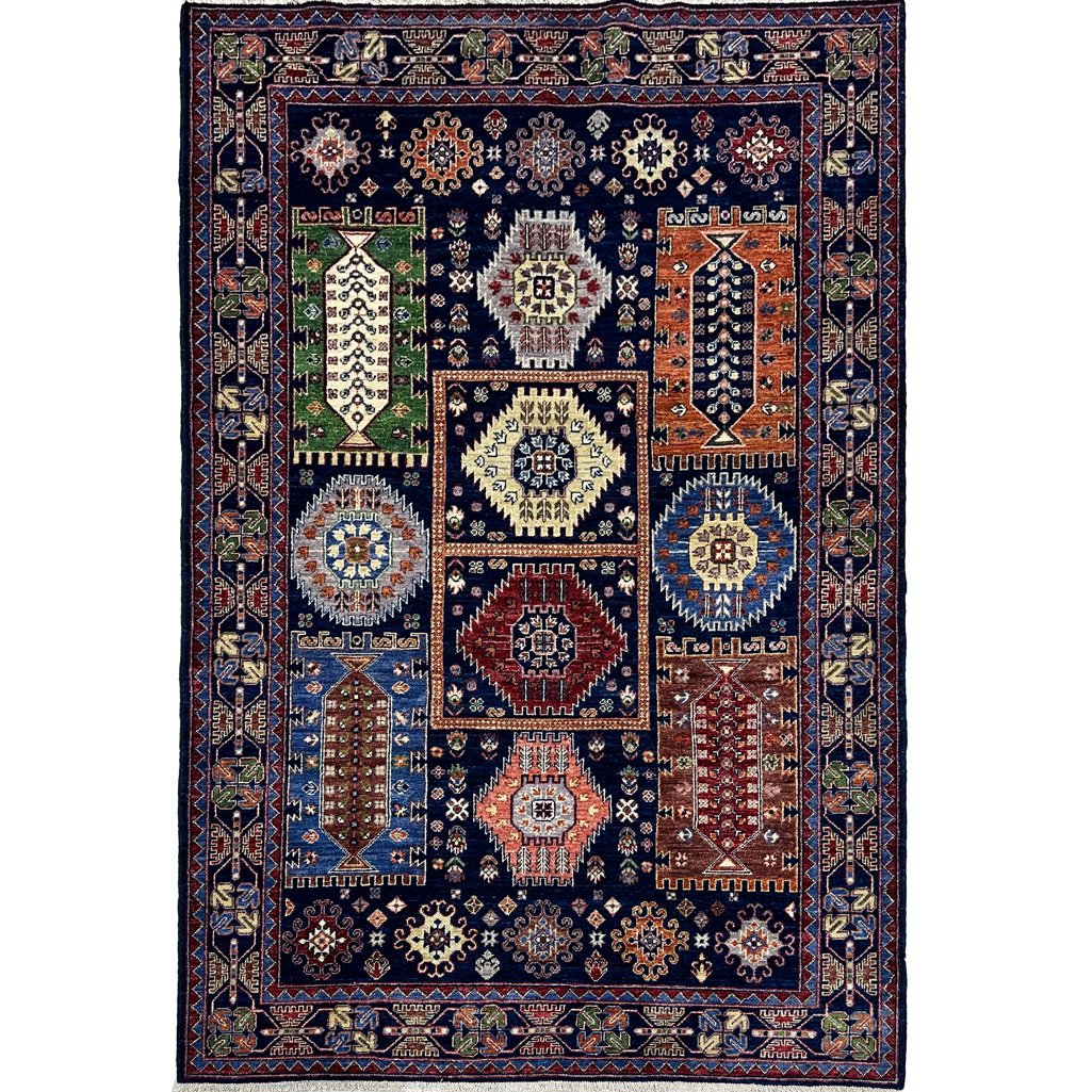 Hand-Woven Navy Afghan Veziri Tribal Wool Rug (150x240 cm)
