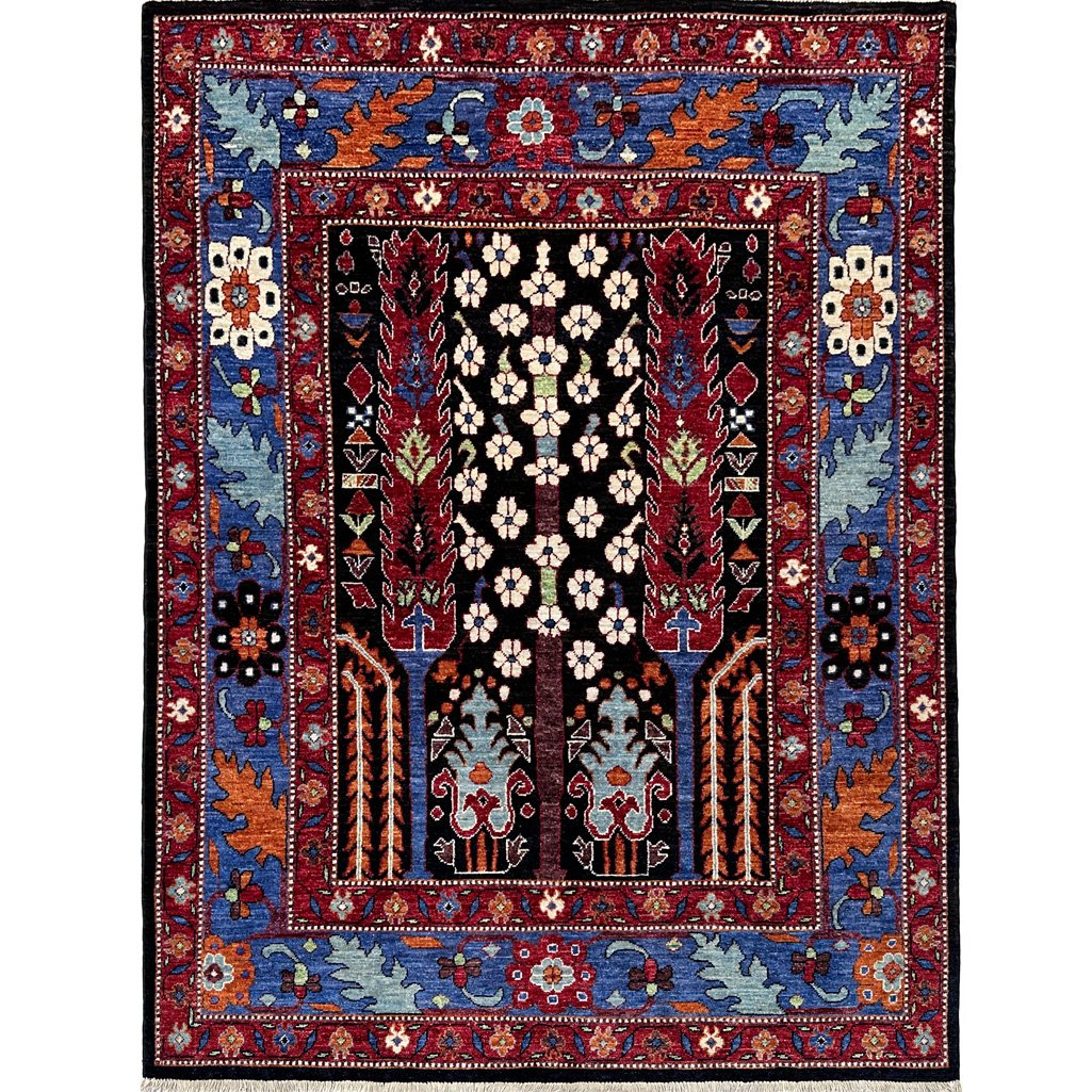 Tapis tribal afghan en laine tissé à la main, motif d'arbre (150 x 210 cm)
