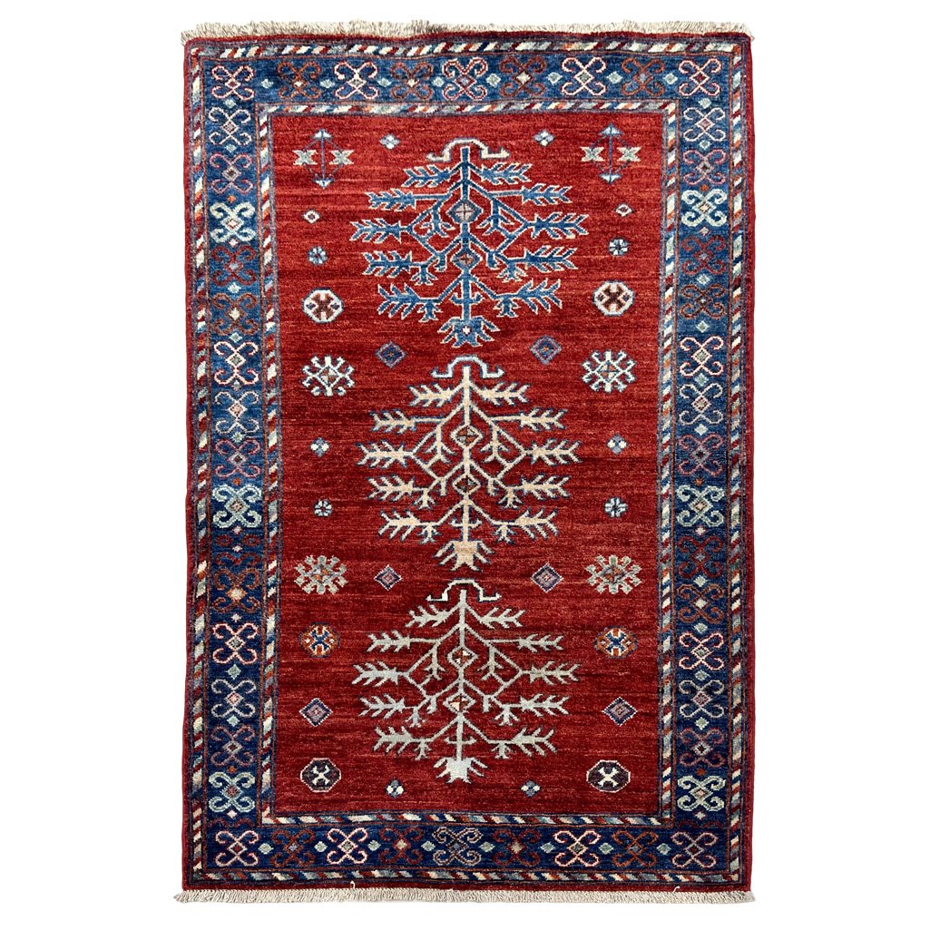 Tapis tribal afghan en laine rouge, tissé à la main (100 x 150 cm)