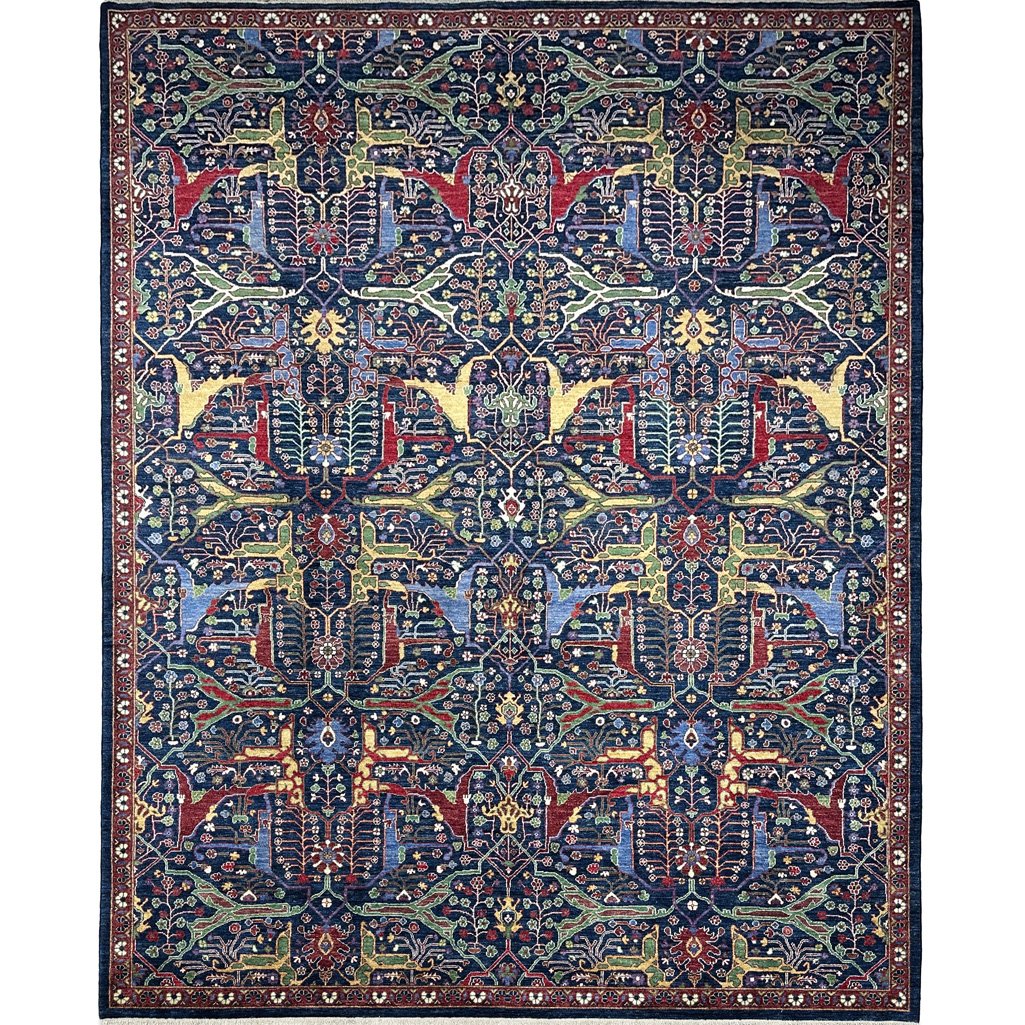 Hand-Woven Navy Persian Bijar Designer Wool Rug (270x360 cm)