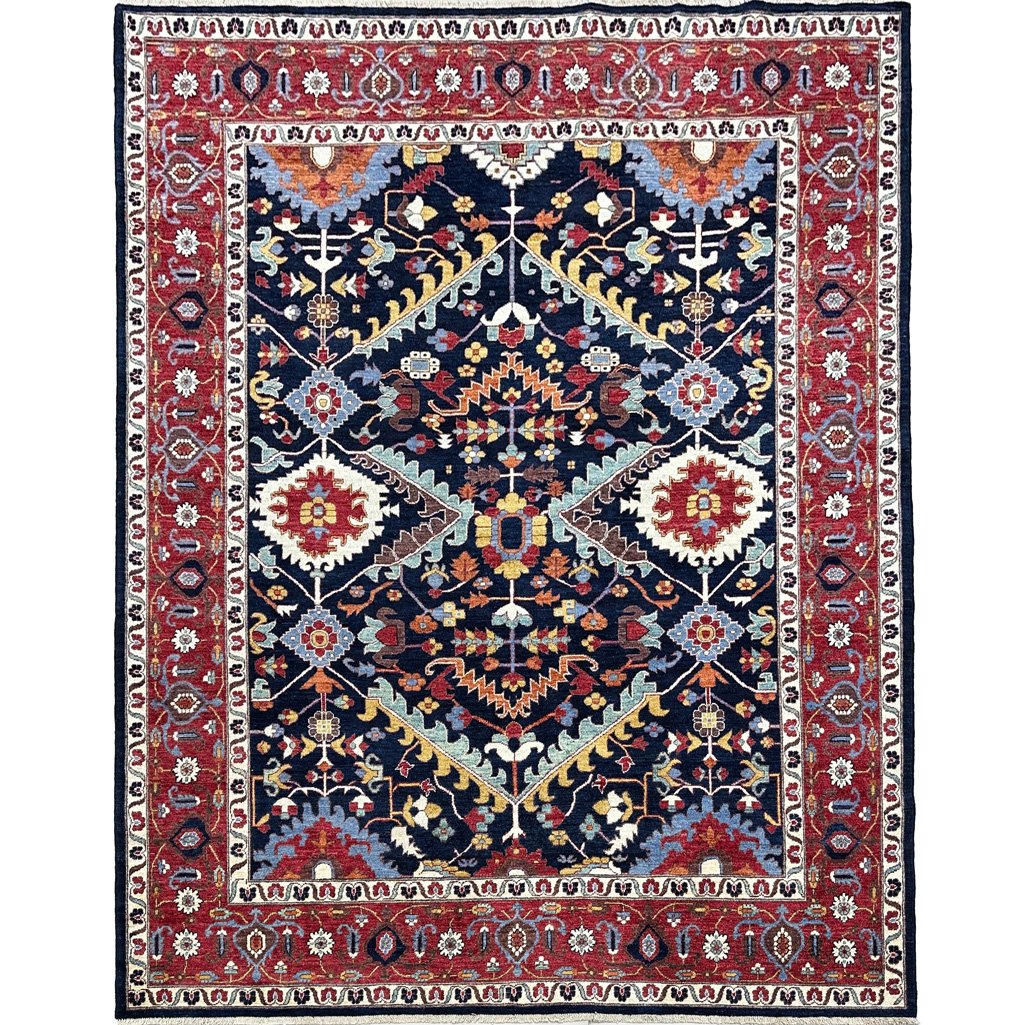 Hand-Woven Navy Persian Heriz Wool Rug (250x300 cm)