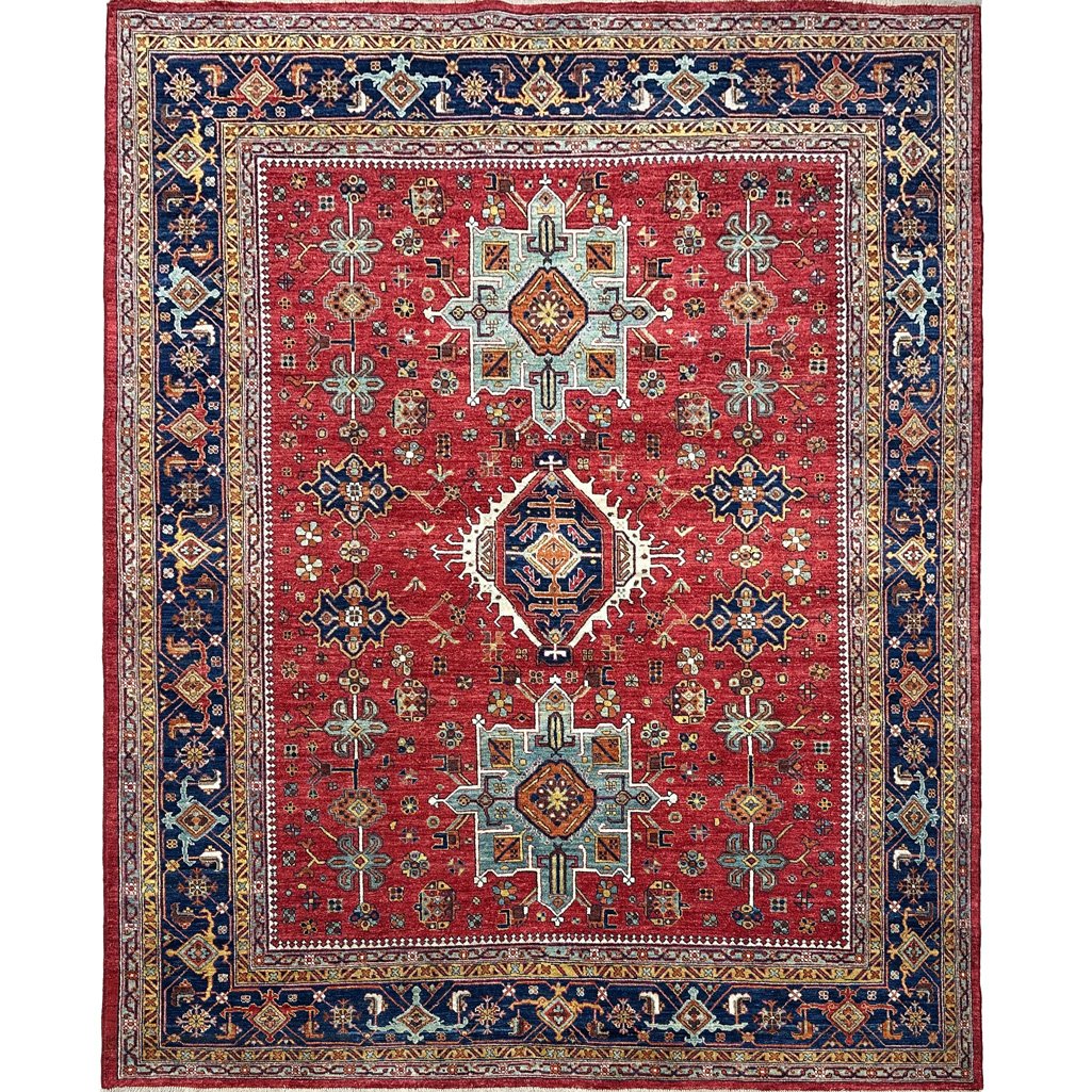 Tapis tribal afghan en laine rouge, tissé à la main (250 x 300 cm)