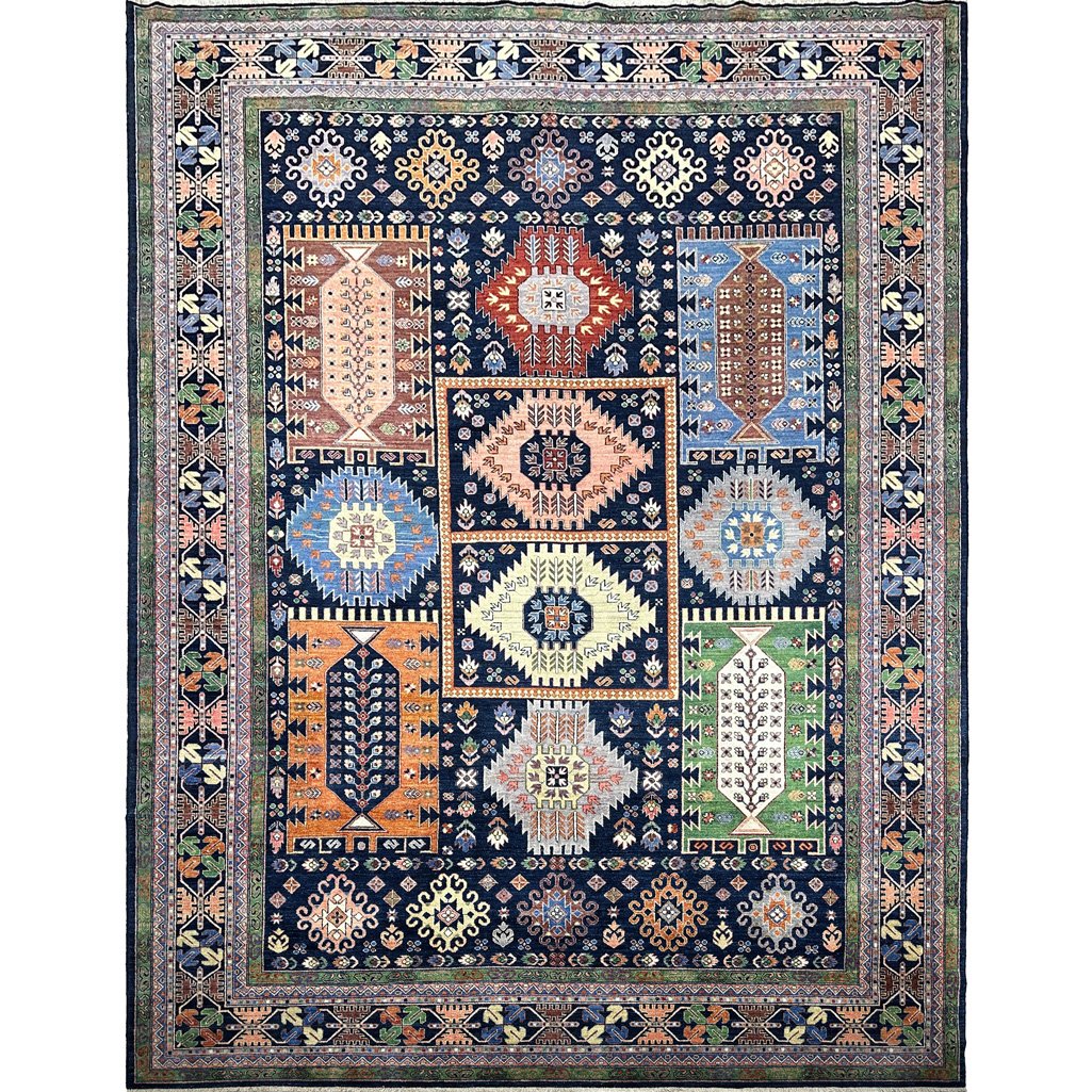 Hand-Woven Navy Afghan Veziri Tribal Wool Rug (310x430 cm)