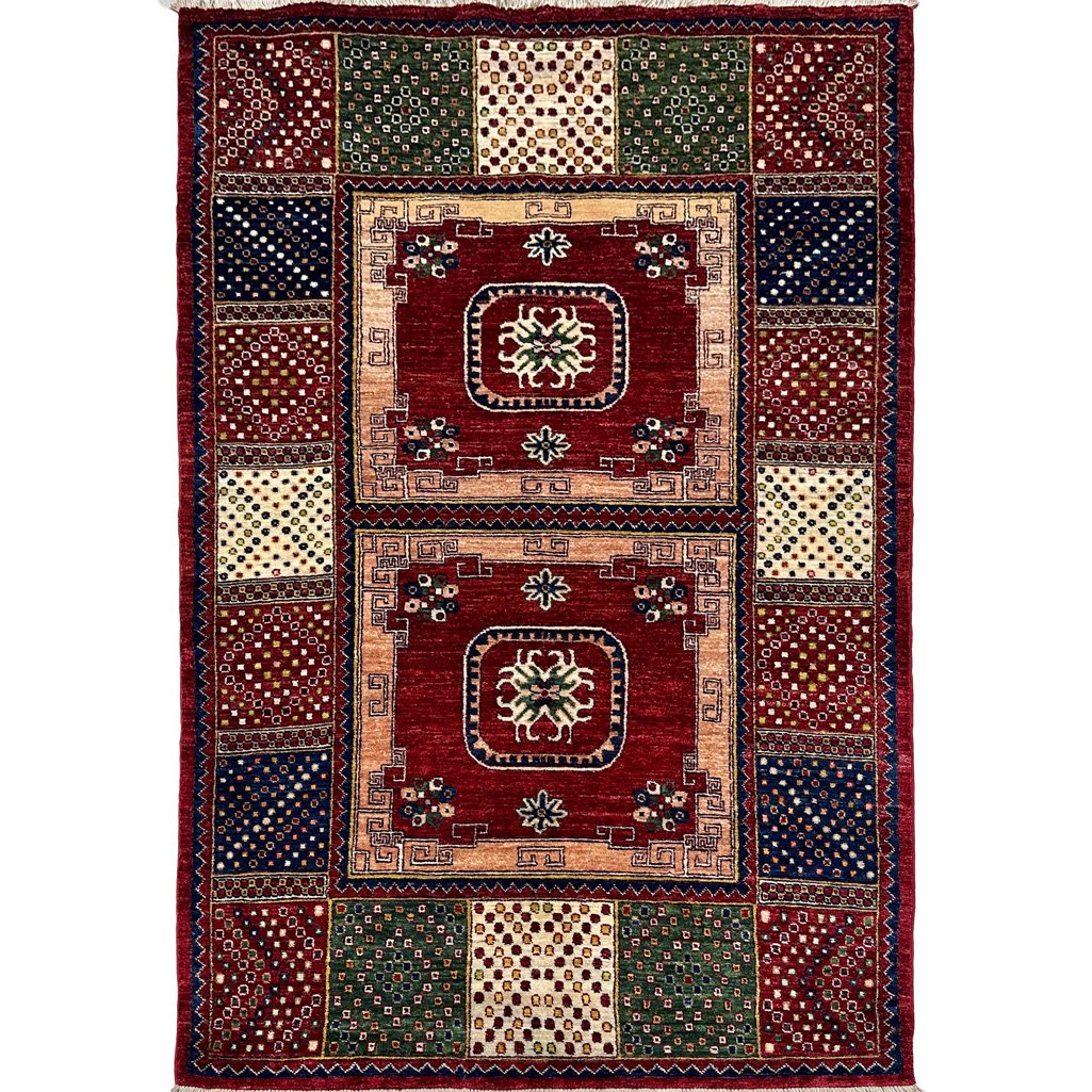 Tapis afghan tribal en laine rouge, tissé à la main (120 x 200 cm)