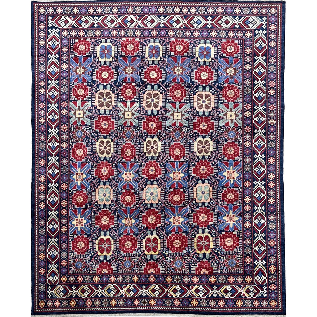 Hand-Woven Navy Afghan Tribal Wool Rug (240x310 cm)