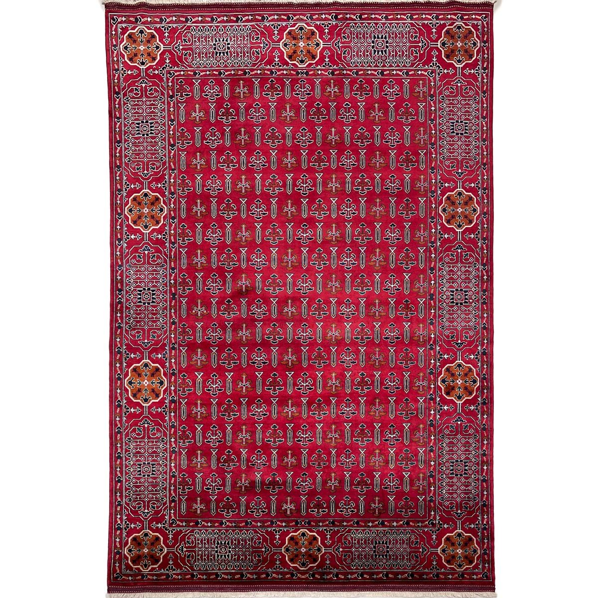 Tapis afghan en laine bordeaux tissé à la main (200 x 300 cm)