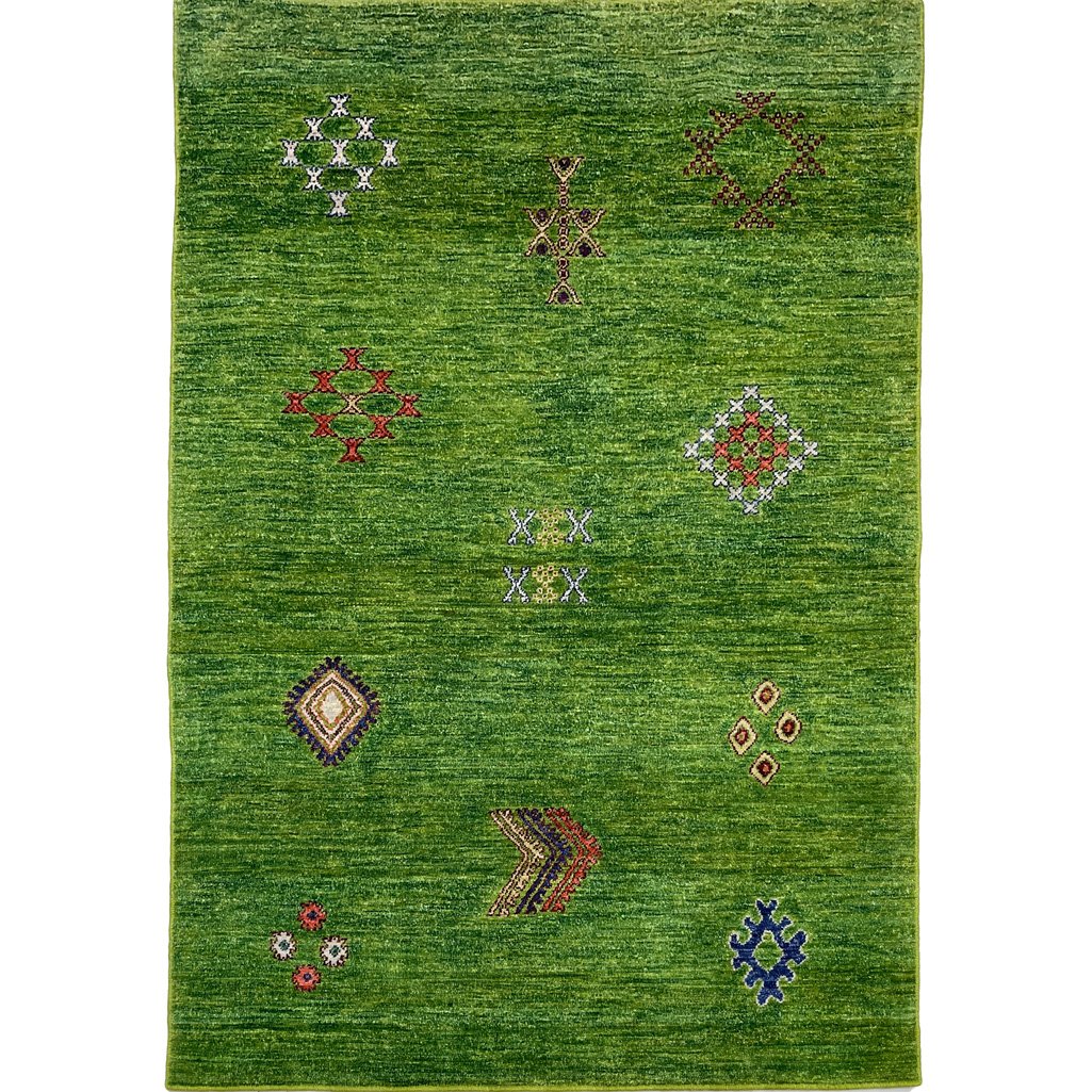 Tapis moderne en laine vert, tissé à la main (120 x 180 cm)