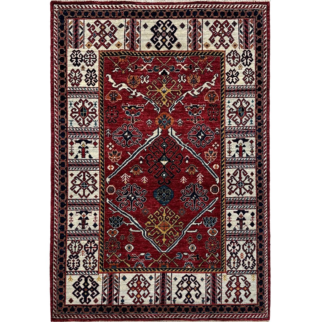 Tapis tribal afghan en laine rouge, tissé à la main (150 x 210 cm)
