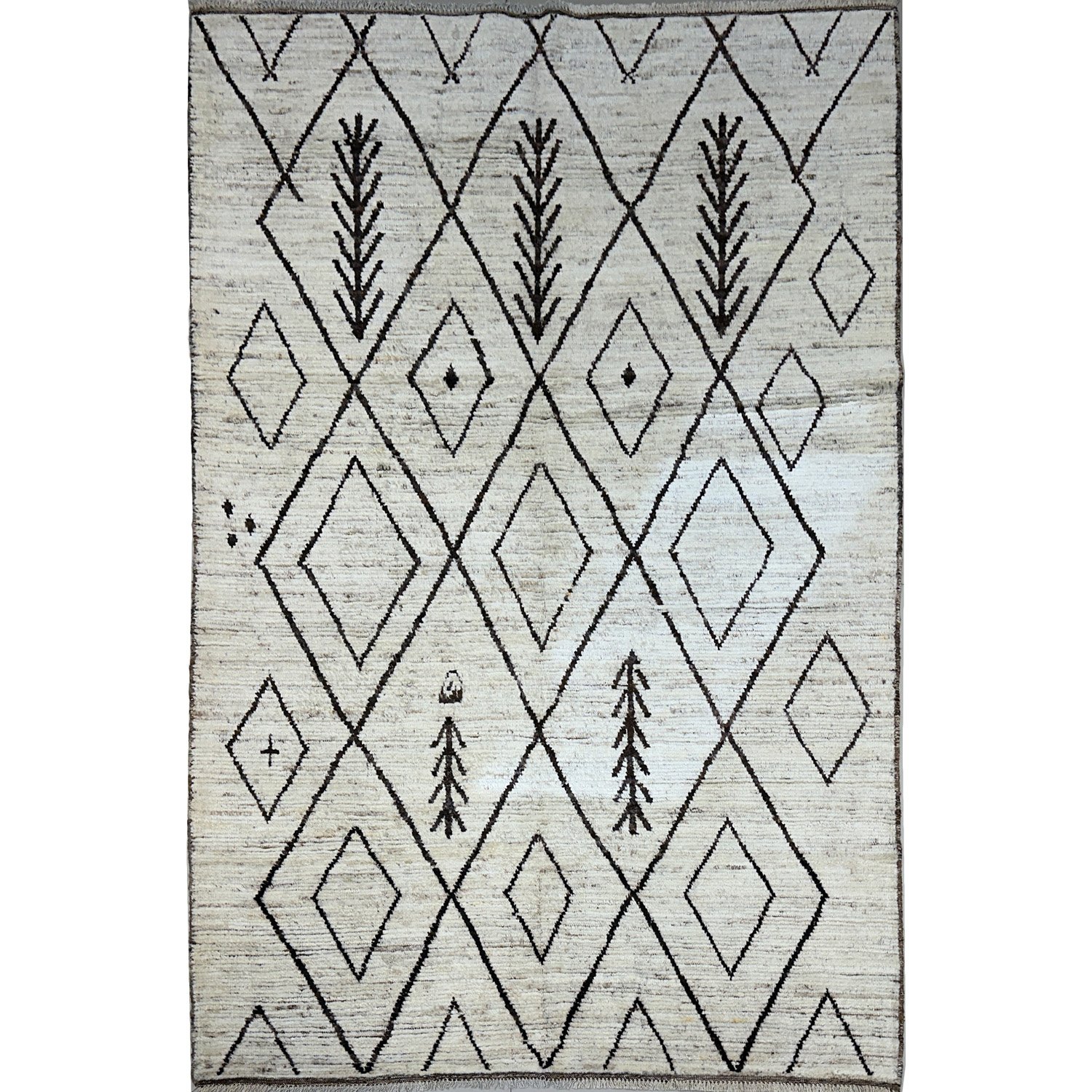 Hand-Woven Bohemian Natural Wool Moroccan Rug (200x270 cm)