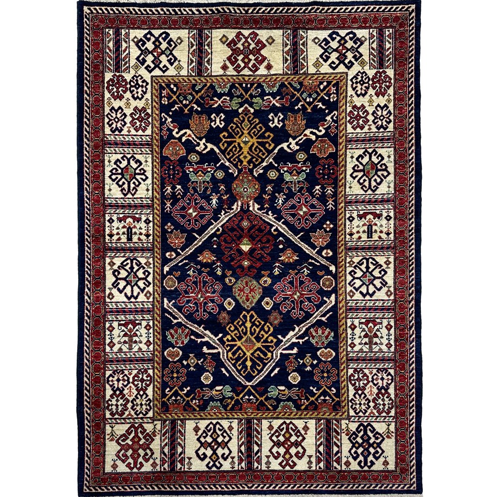 Hand-Woven Navy Afghan Tribal Wool Rug (150x210 cm)