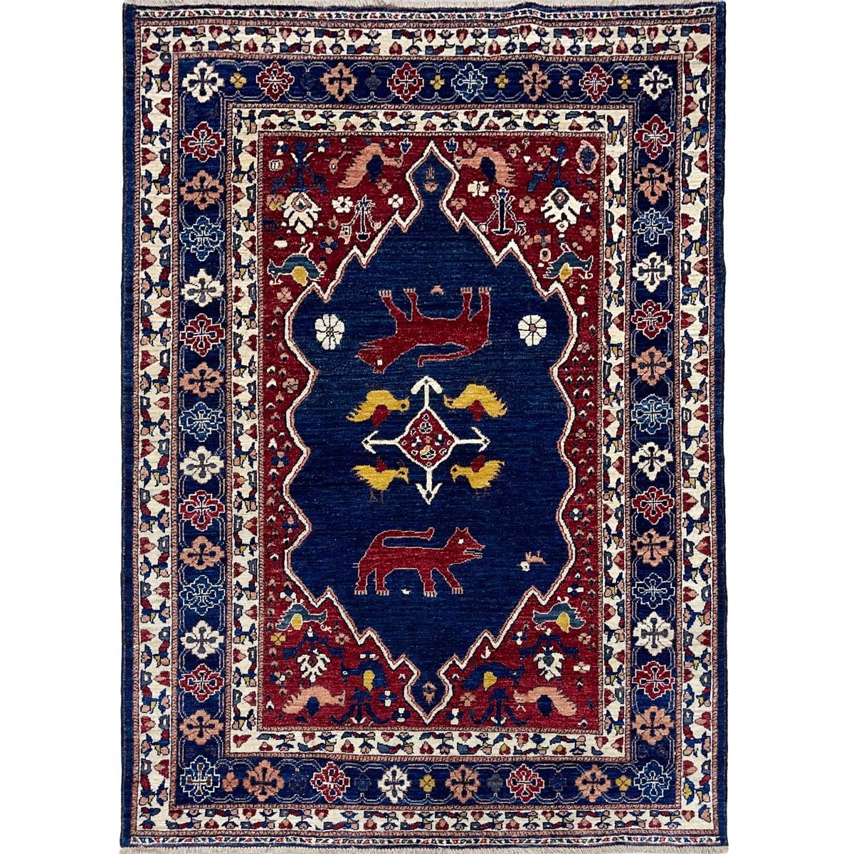 Hand-Woven Navy Afghan Tribal Wool Rug (160x220 cm)