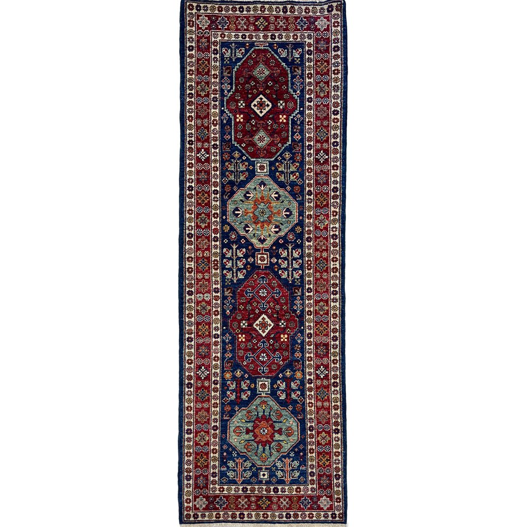 Hand-Woven Navy Afghan Tribal Wool Runner Rug (80x250 cm)