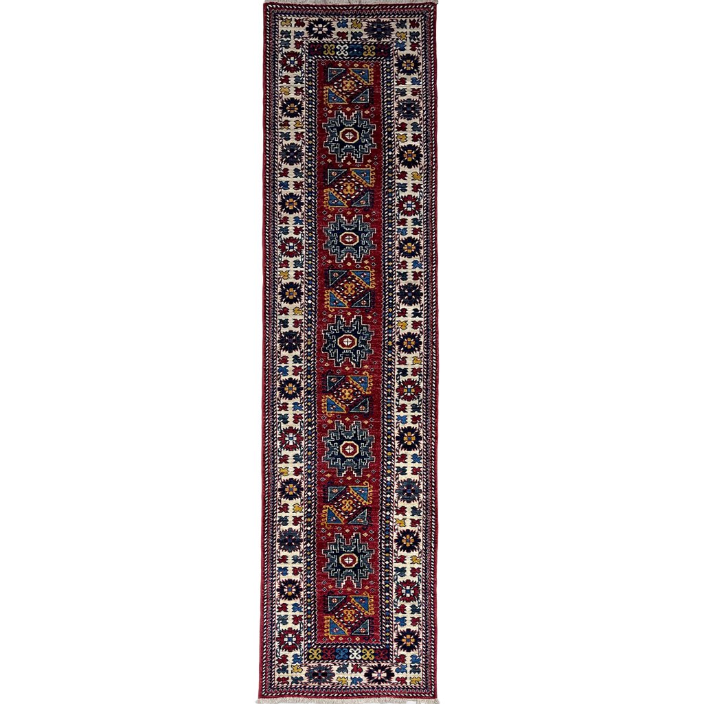 Tapis de passage tribal afghan en laine tissé à la main (75 x 315 cm)